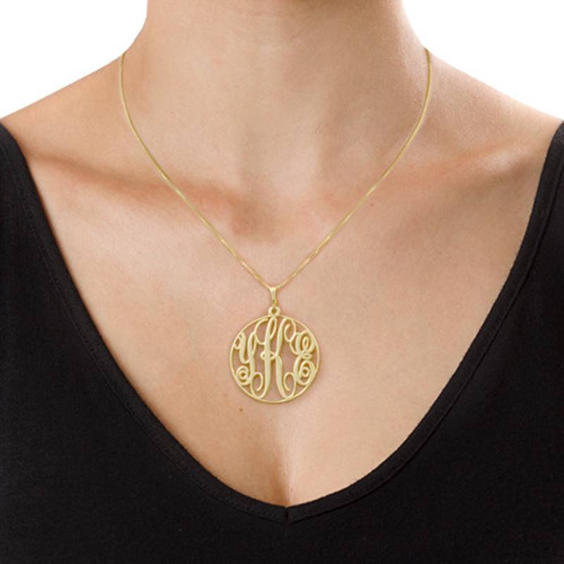 14K Gold Round Monogram Necklace-2 product photo