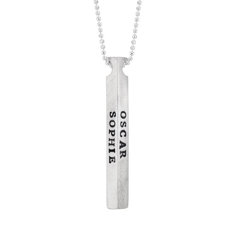 4 Side Engraved Name Bar Necklace In 10K White Gold-1 product photo