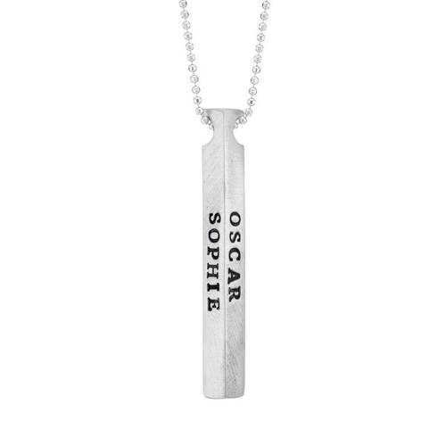4 Side Engraved Name Bar Necklace In 10K White Gold product photo