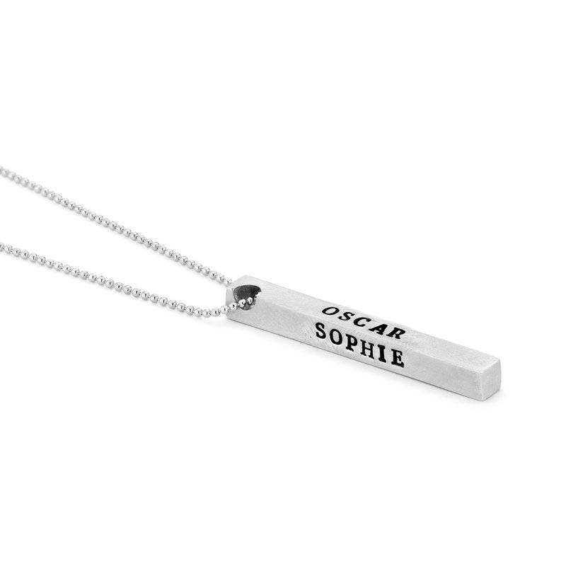 4 Side Engraved Name Bar Necklace In 10K White Gold-2 product photo