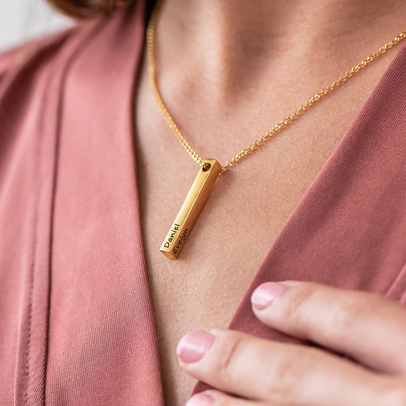 4 Sided Personalized Vertical Bar Necklace in 18k Gold Vermeil-4 product photo