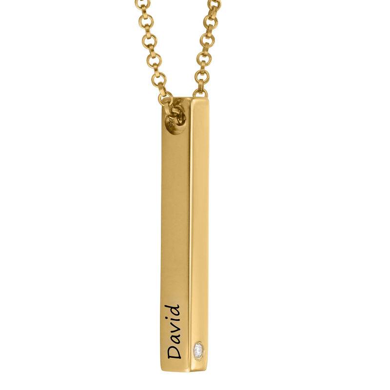 4 Sided Personalized Vertical Bar Necklace In 18k Gold Vermeil with Diamond-1 product photo