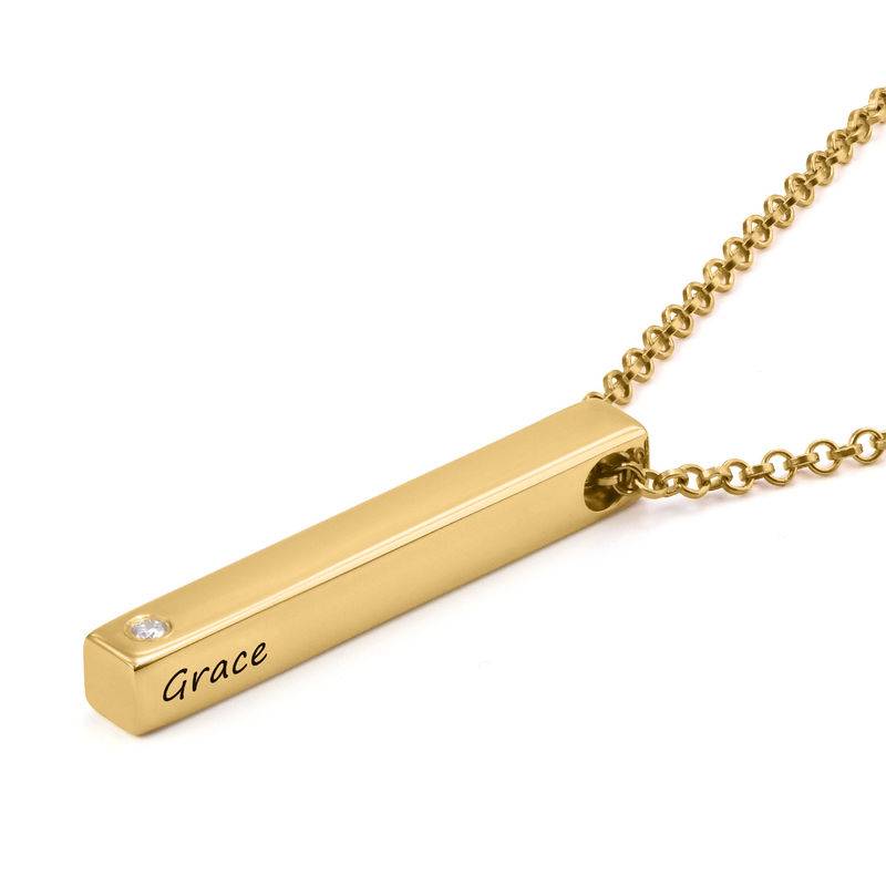 4 Sided Personalized Vertical Bar Necklace In 18k Gold Vermeil with Diamond product photo