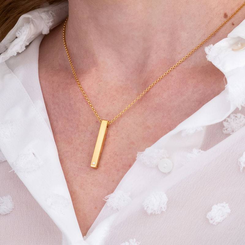 4 Sided Personalized Vertical Bar Necklace In 18k Gold Vermeil with Diamond-4 product photo