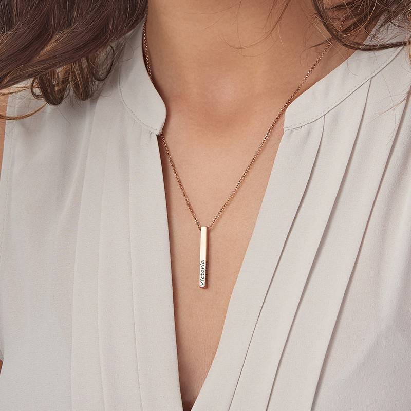 4 Sided Personalized Vertical Bar Necklace in 18k Rose Gold Plated-3 product photo