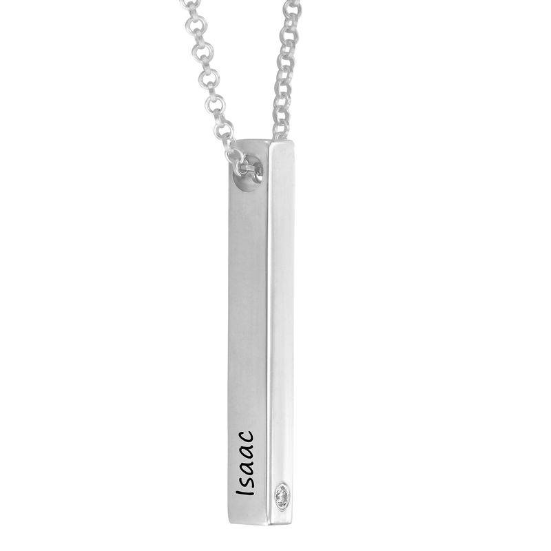 4 Sided Personalized Vertical Bar Necklace In silver with Diamond-2 product photo