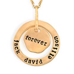 Stamped Family Pendant Necklace with Names Engraved in Gold Plating
