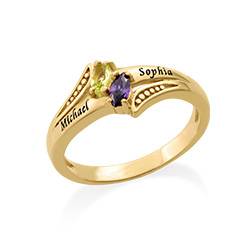 Two Birthstone Engraved Mother Ring in Gold Plating