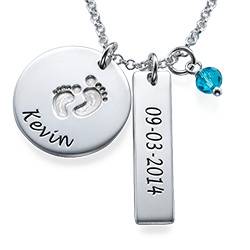 Baby Feet Charm Necklace with Birthstone