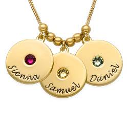 Gold Plated Engraved Discs Necklace with Birthstones