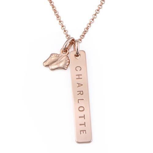 Bar Necklace with Baby Feet Pendant in Rose Gold Plating product photo
