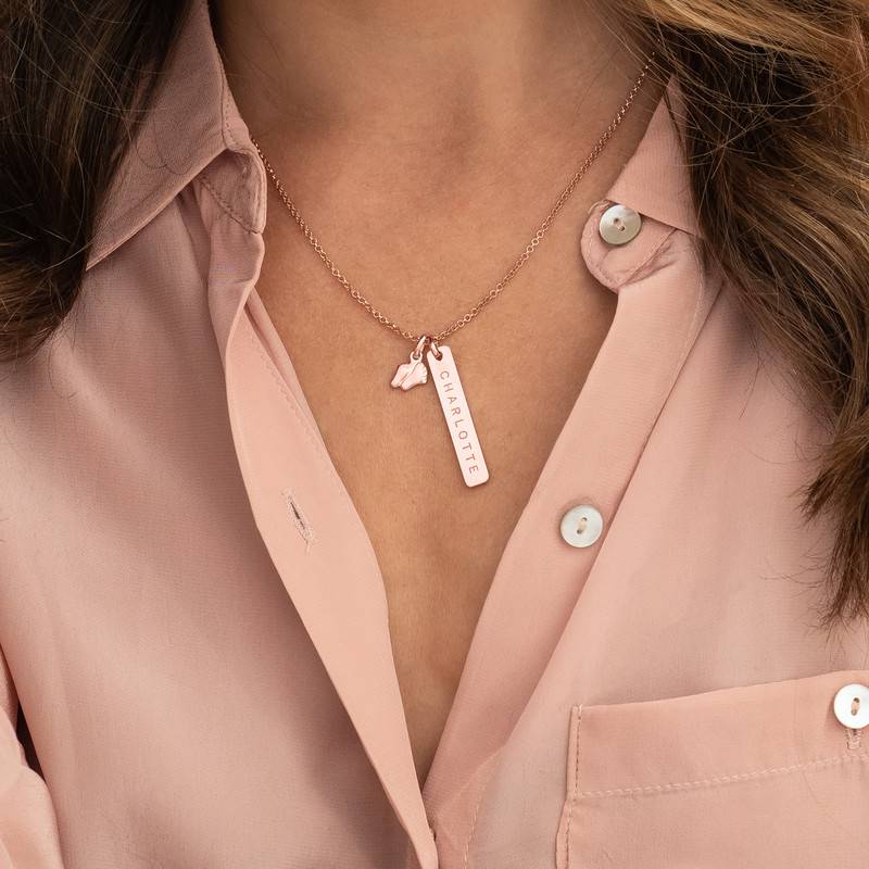 Bar Necklace with Baby Feet Pendant in Rose Gold Plating-3 product photo