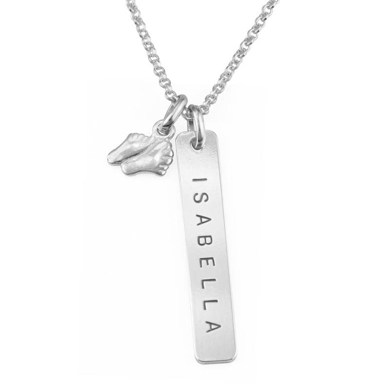 Bar Necklace with Baby Feet Pendant in Sterling Silver-1 product photo