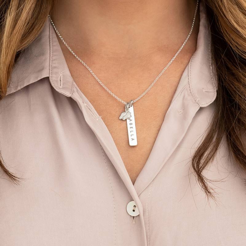 Bar Necklace with Baby Feet Pendant in Sterling Silver-3 product photo