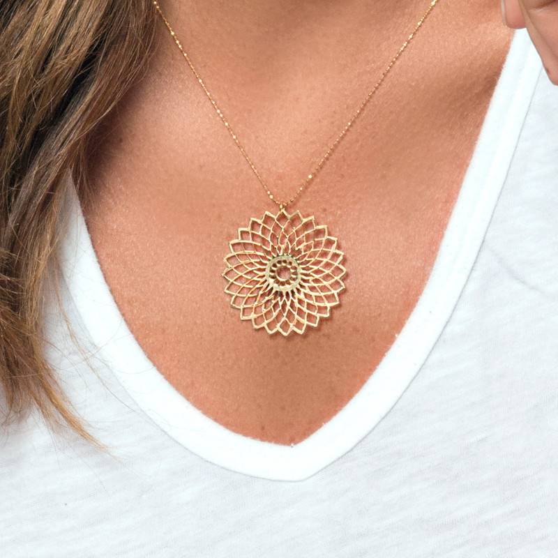Circular Flower Mandala pendant in Sterling Silver with Gold Plating-1 product photo