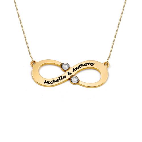 Couple's Infinity Necklace With Birthstones In 10K Yellow Gold product photo