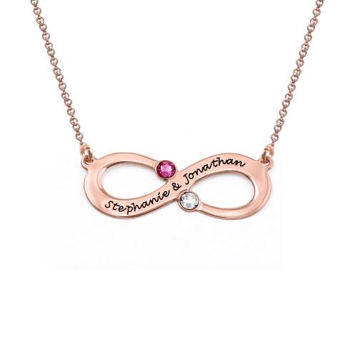 Couple's Infinity Necklace With Birthstones In Rose Gold Plated product photo