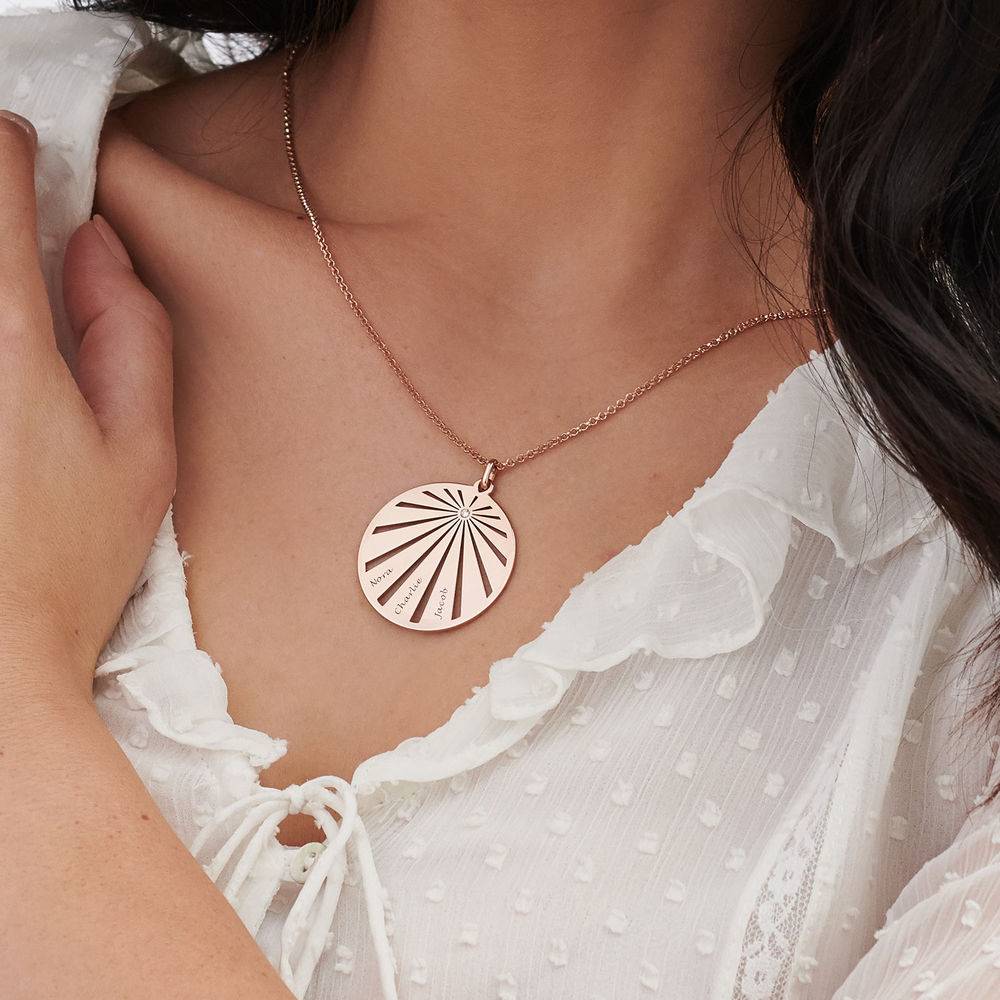 Engraved Circle Family Necklace with Diamond - Rose Gold Plating-2 product photo