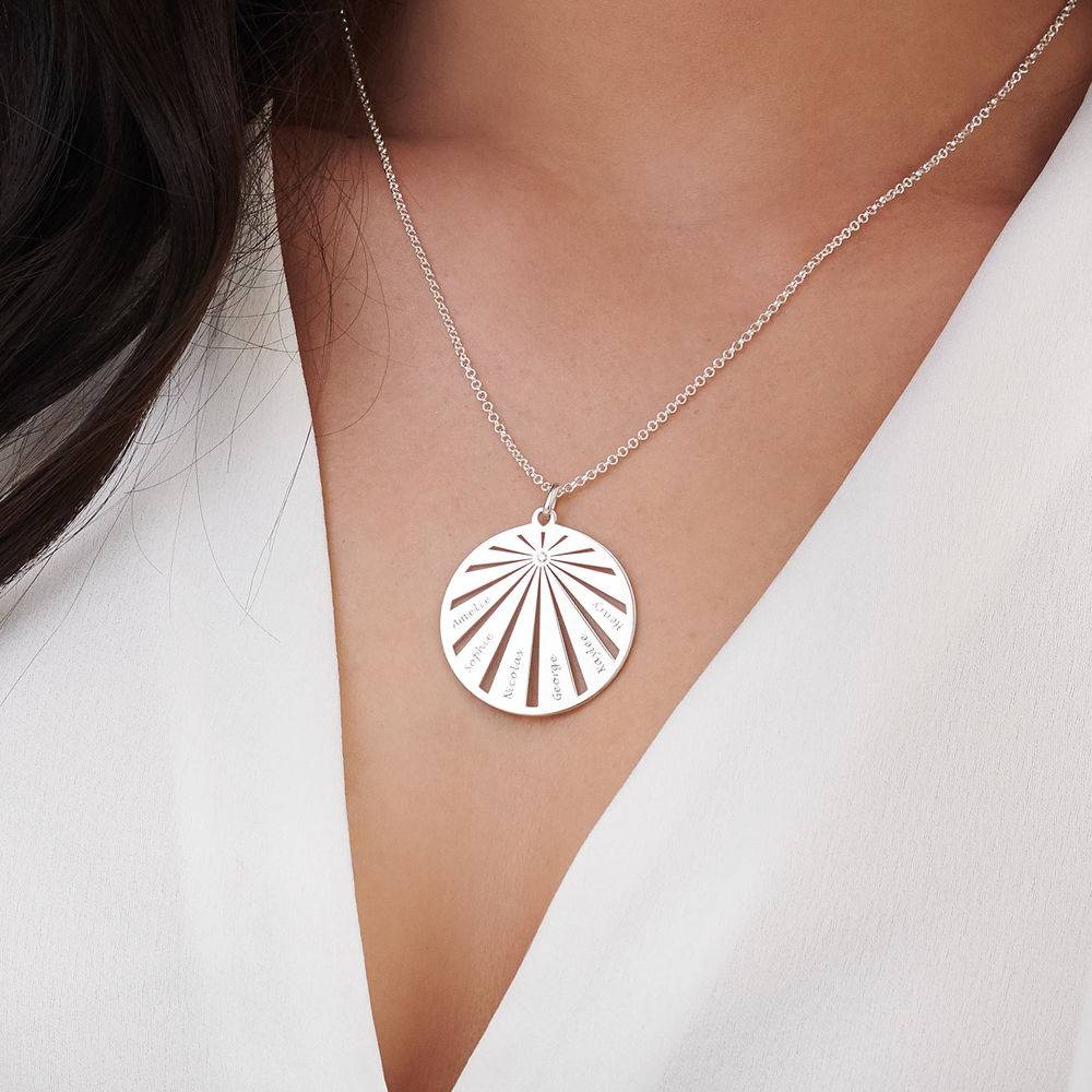 Engraved Circle Family Necklace with Diamond - Sterling Silver-5 product photo