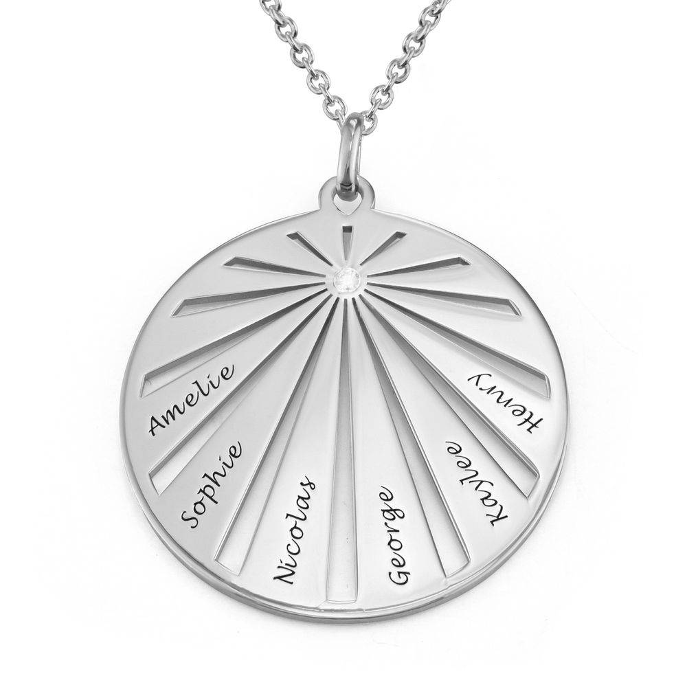 Engraved Circle Family Necklace with Diamond - Sterling Silver-1 product photo