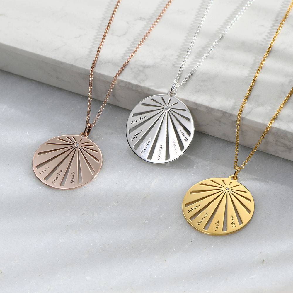 Engraved Circle Family Necklace with Diamond - Sterling Silver-4 product photo