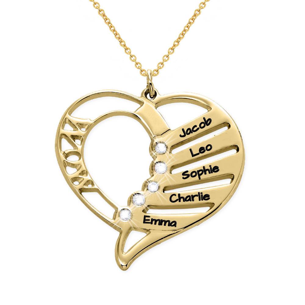 Family Heart Necklace in Gold Plating with Diamonds-4 product photo