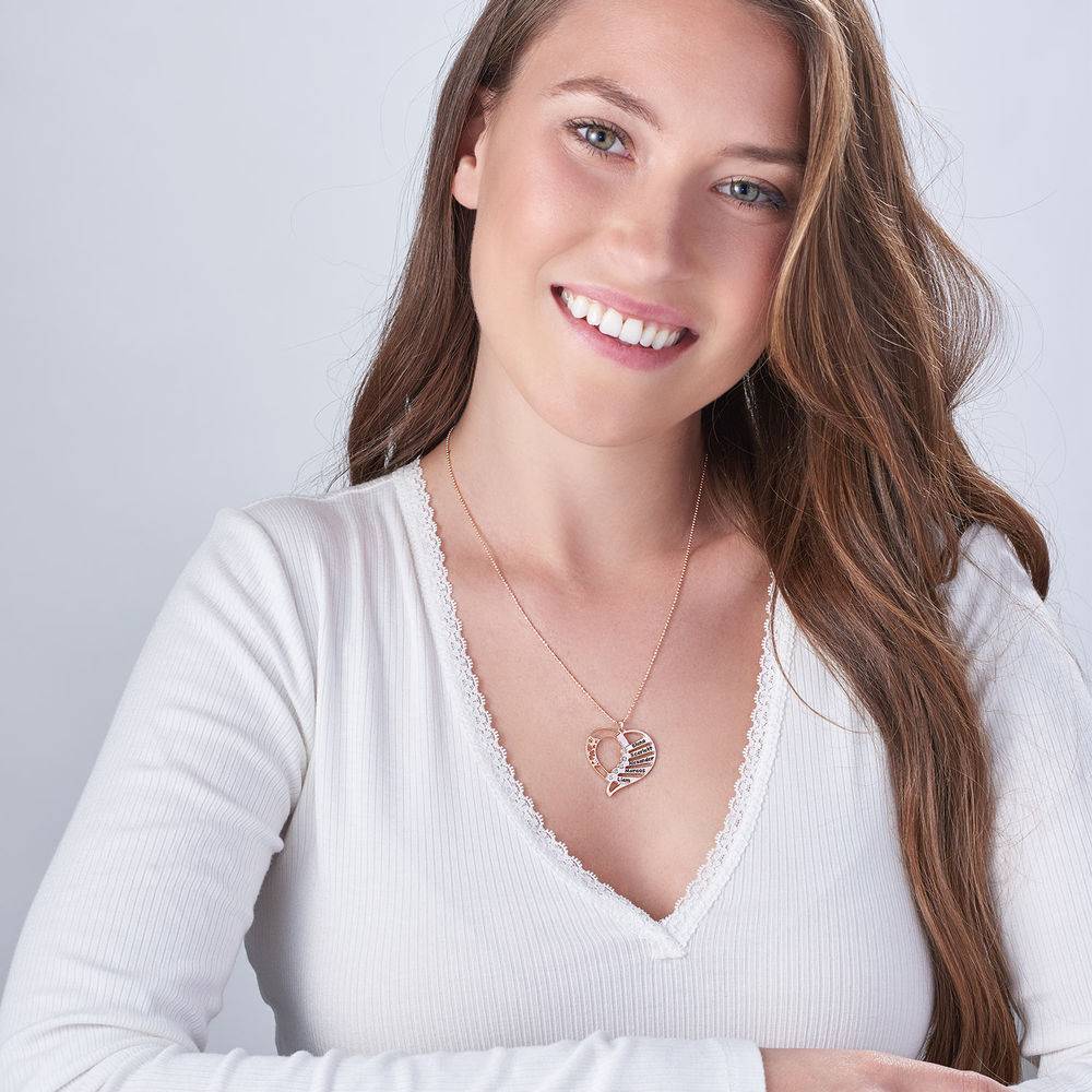 Family Heart Necklace in Rose Gold Plating with Diamonds-3 product photo