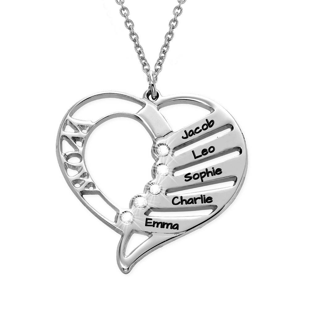 Family Heart Sterling Silver Necklace with Diamonds-2 product photo