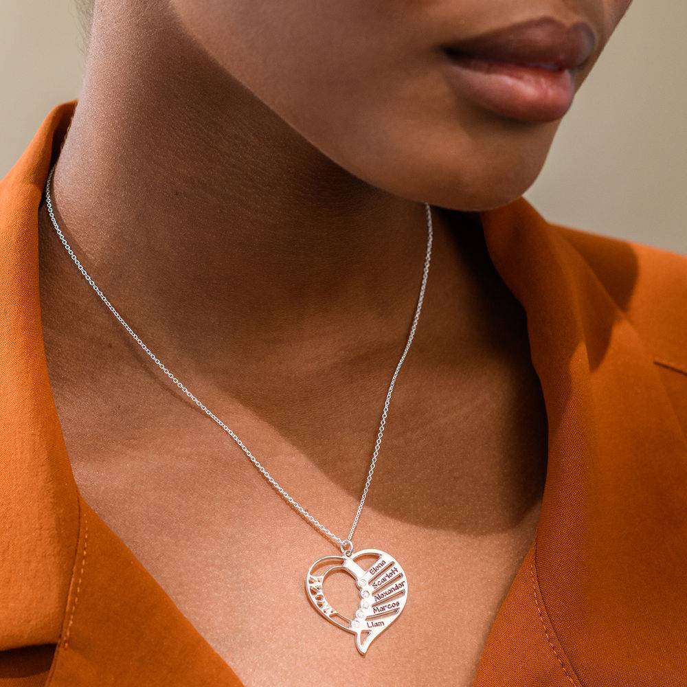 Family Heart Sterling Silver Necklace with Diamonds-3 product photo