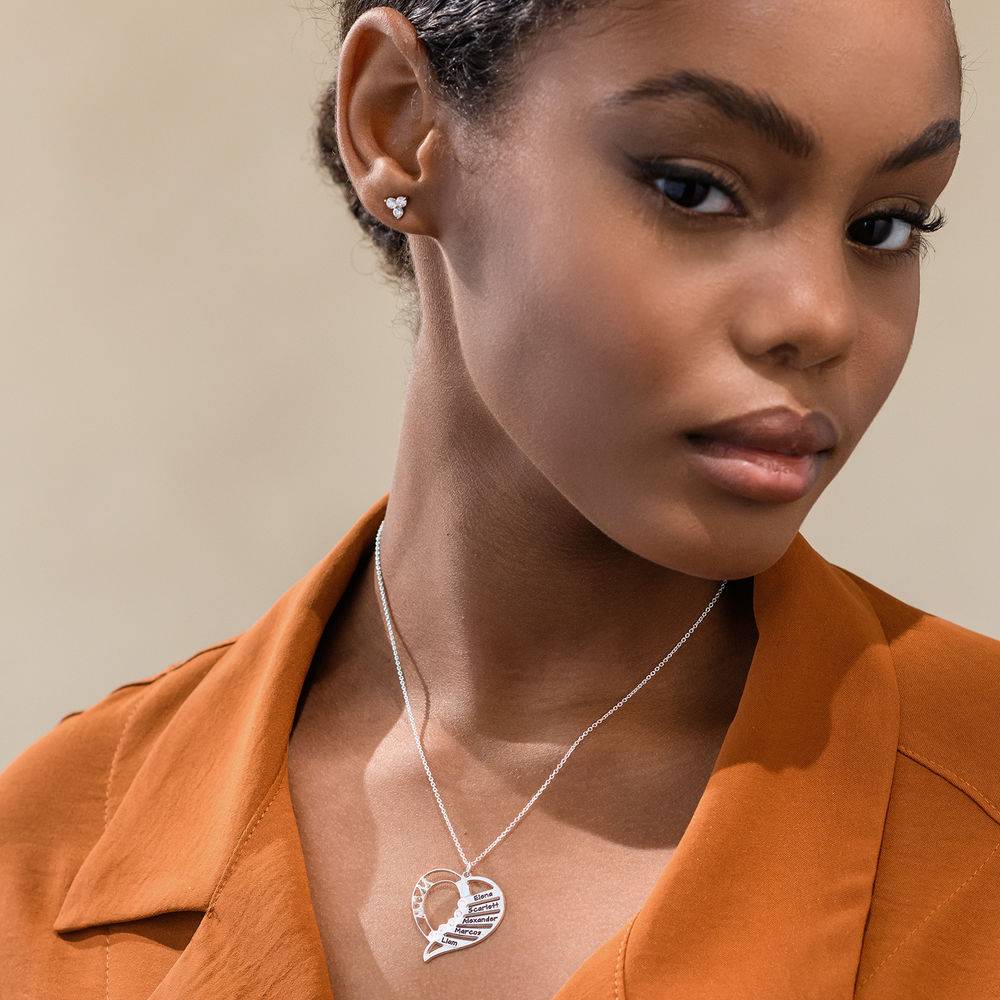 Family Heart Sterling Silver Necklace with Diamonds-4 product photo