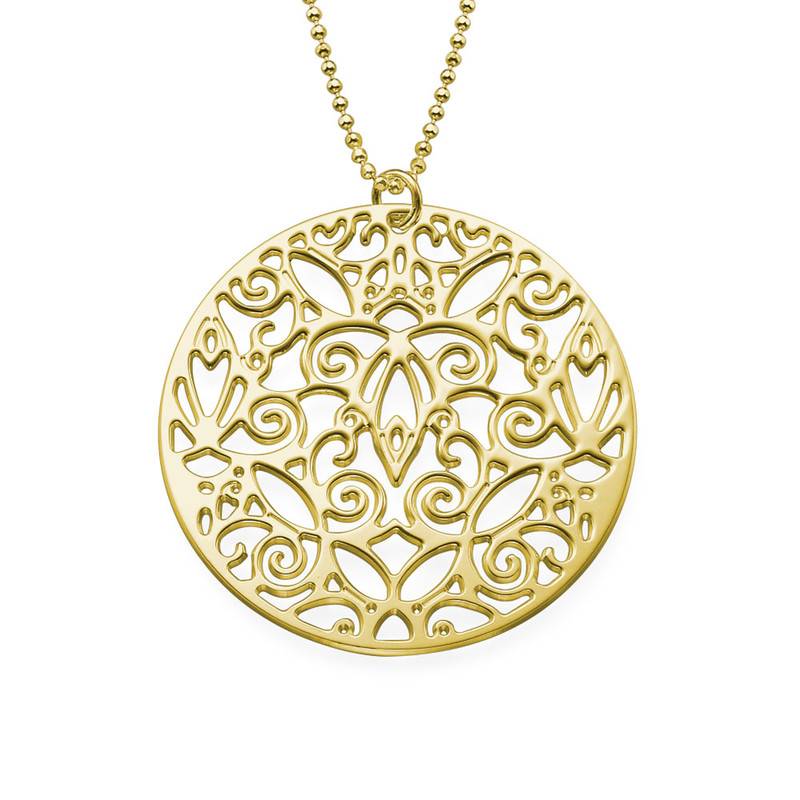 Filigree Circle Pendant Necklace in Gold Plated Sterling Silver-1 product photo