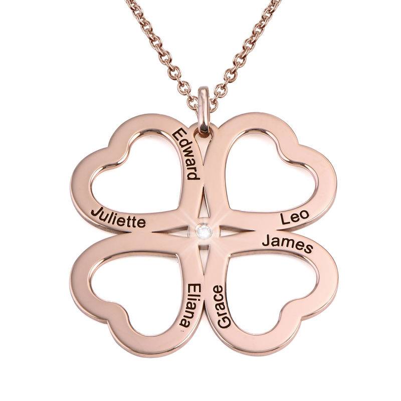 Four Leaf Clover Heart Necklace with Diamond in Rose Gold Plating-3 product photo