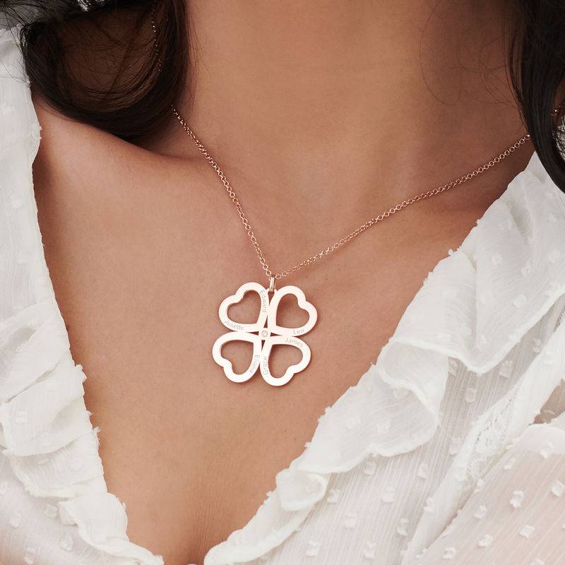 Four Leaf Clover Heart Necklace with Diamond in Rose Gold Plating-2 product photo