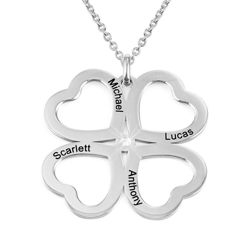 Four Leaf Clover Heart Necklace with Diamond in Silver-2 product photo