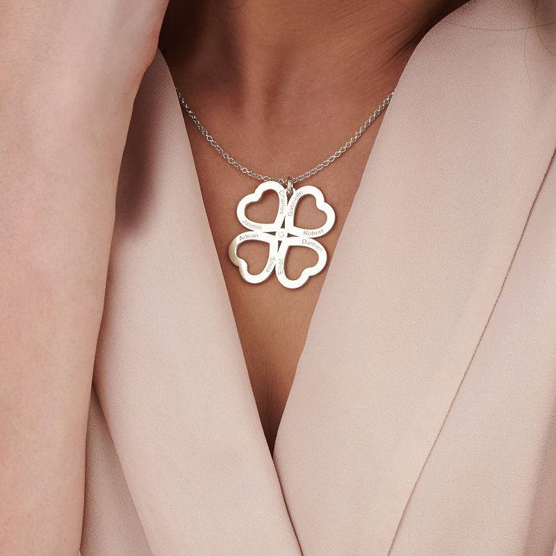 Four Leaf Clover Heart Necklace with Diamond in Silver-3 product photo