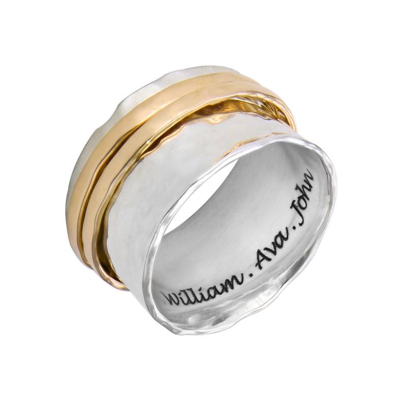 Hammered Spinner Ring with Engraving in Gold Plating-3 product photo