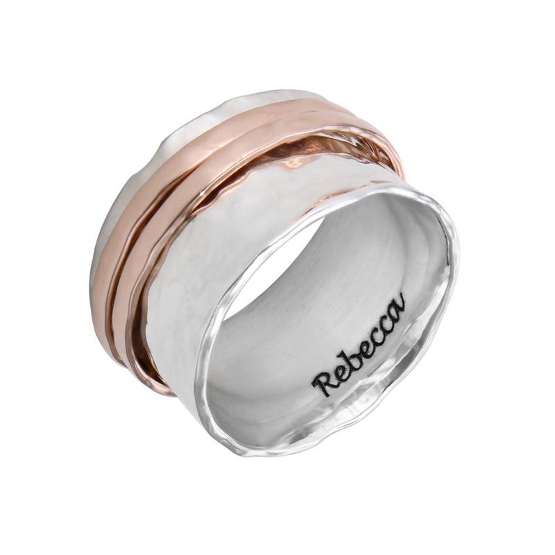 Hammered Spinner Ring with Engraving in Rose Gold Plating-1 product photo