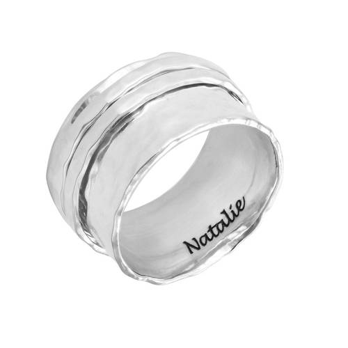 Hammered Spinner Ring with Engraving in Sterling Silver product photo