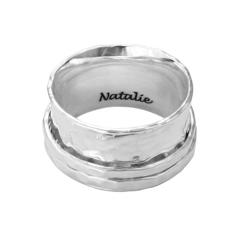 Hammered Spinner Ring with Engraving in Sterling Silver-2 product photo
