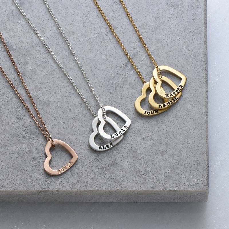 Hand Stamped Heart Necklace with Names in Gold Plating-2 product photo