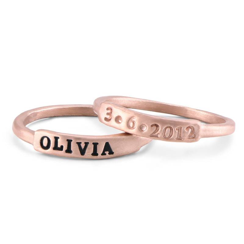 Hand Stamped Stackable Name Ring in Rose Gold Plating-1 product photo