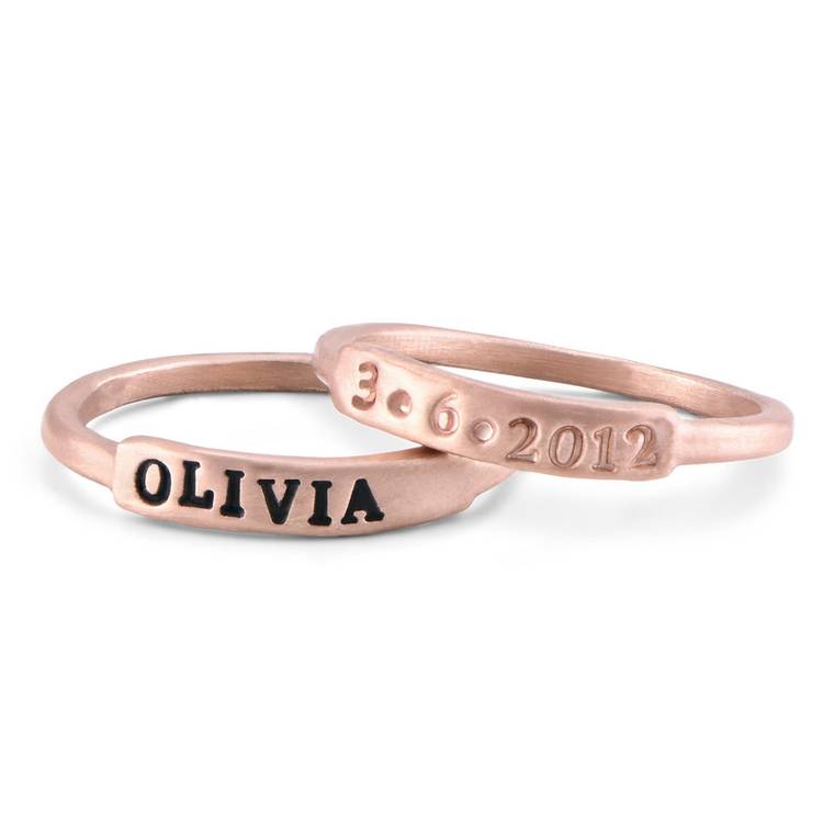 Hand Stamped Stackable Name Ring in Rose Gold Plating | Forever My