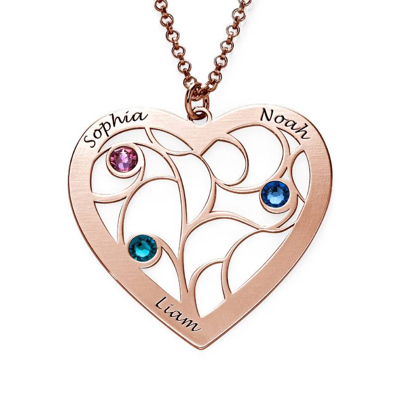 Engraved Heart Family Tree Necklace in Rose Gold Plating-1 product photo