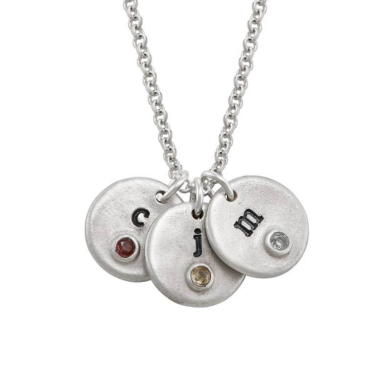Initial Stamped Sterling Silver Charm with Birthstone-6 product photo