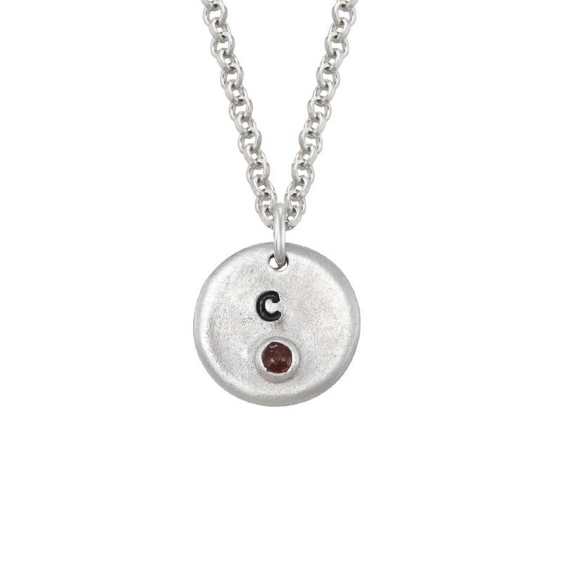 Initial Stamped Sterling Silver Charm with Birthstone-2 product photo