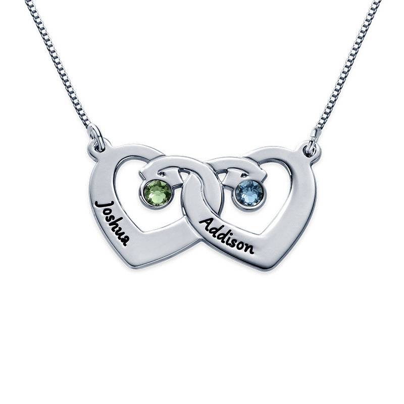 Interlocking Heart Pendant Necklace With Birthstones In 10K White Gold-1 product photo