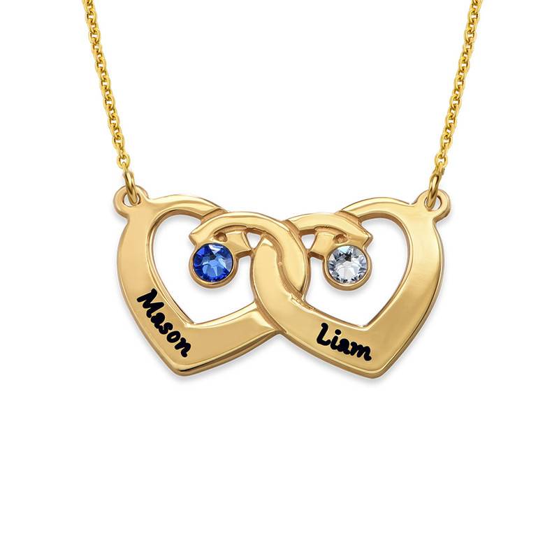 Interlocking Heart Pendant Necklace with Birthstones in Gold Plating-1 product photo