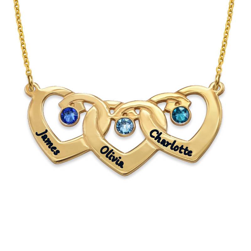 Interlocking Heart Pendant Necklace with Birthstones in Gold Plating-2 product photo