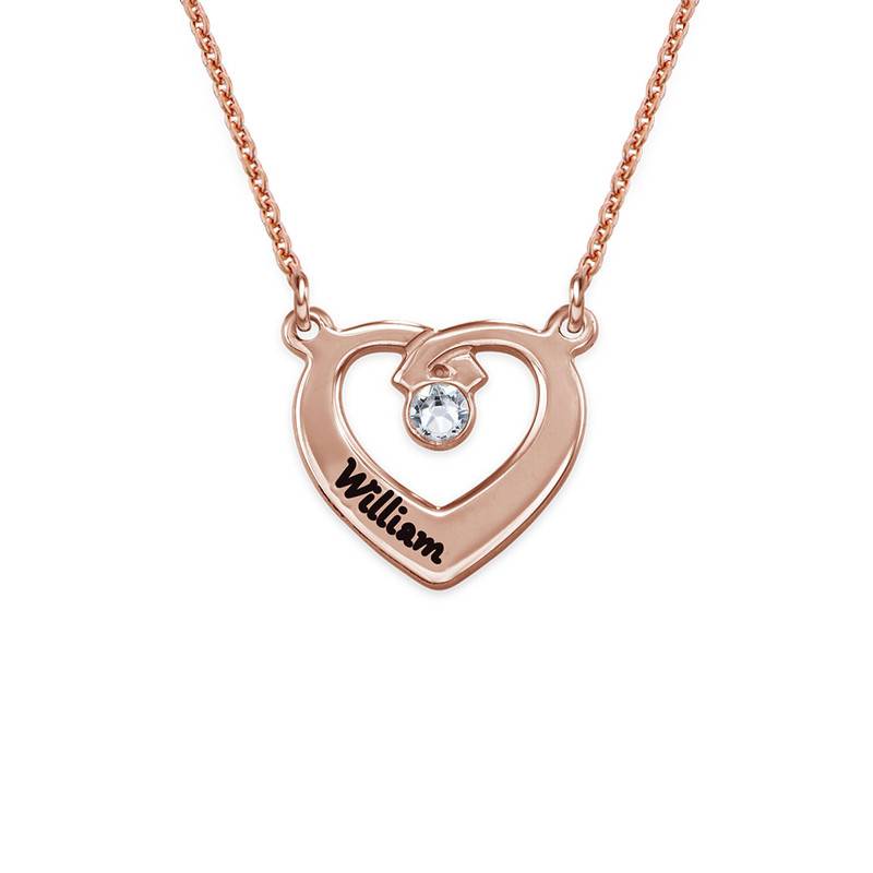 Interlocking Heart Pendant Necklace with Birthstones in Rose Gold Plating-3 product photo