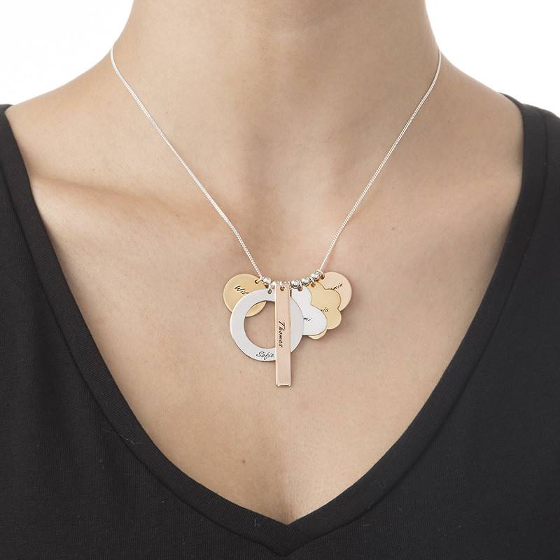 Multi-charm Mothers Necklace in three tones-2 product photo